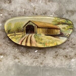 Covered Bridge Pin Brooch Eyeglass Hand Painted Glasses Handmade Country River